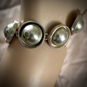 Sterling Silver Designer Marked Round Disc Link Bracelet